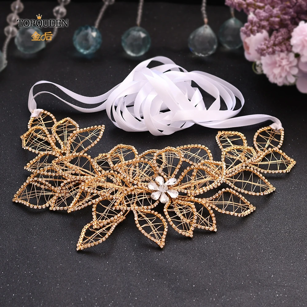 TOPQUEEN SH256-G, золотой и черный пояс, пояс для свадебного платья, пояс для женщин, свадебный пояс для невесты, пояс с бисером для платья, Блестящий Пояс - Цвет: White ribbon