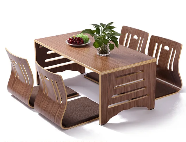 Modern Japanese Style Dining Set: Low Floor Table and Zaisu Chairs
