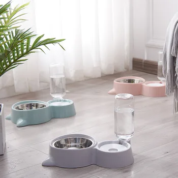 

Dog Cat Food Bowl with Water Bottle Puppy Kitten Automatic Water Dispenser Feeder Pet Double Not Wet Mouth Water Bowl