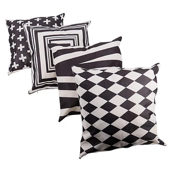 

4PCS simple geometric black and white Creative Linen Cotton Pillow Case Car Seat Cover Cushion