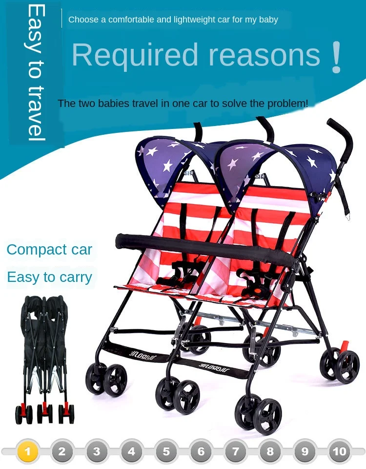 Travel Portable Double Stroller for Twins Folding Umbrella Baby Cart Double Strollers Twins Babies Umbrella Stroller Lightweight