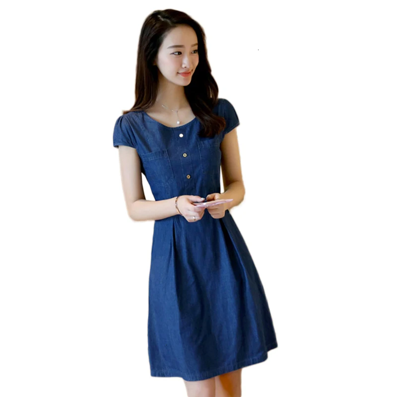 

New collection Summer Women Denim Dresses Short sleeves Lose a word Dresses plus size 3XL O -neck Effect on the dresses LU833