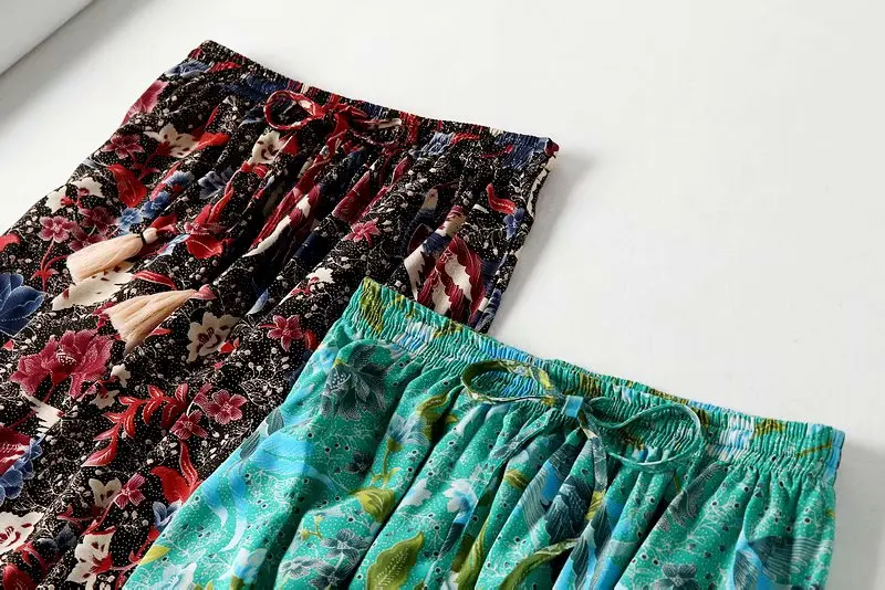 Boho Chic, Женская пляжная плиссированная юбка в стиле хиппи с цветочным принтом и птицами, высокая эластичная талия, макси-линия, Женская юбка в стиле бохо