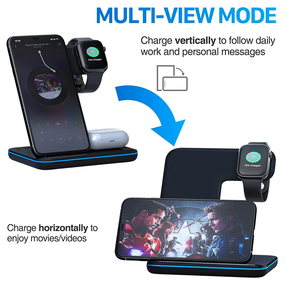 3 in 1 Qi Wireless Charger Stand 15W Fast Charging for iPhone 12 11 XS X XR 7 8 Apple Watch 6 5 4 3 2 AirPods Pro Charge Station