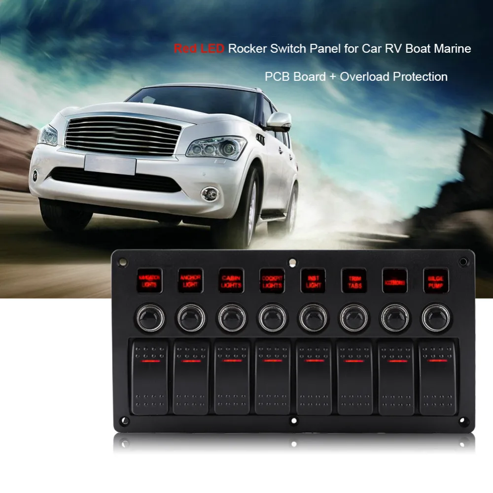 8 Gang 12 V-24 V светодиодный кулисный переключатель Панель& PCB плата защиты от перегрузки для авто морской лодки RV