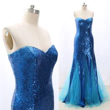 MACloth голубое платье-футляр без бретелек длиной до пола с длинным бисером из тюля платье для выпускного вечера L 268134 распродажа