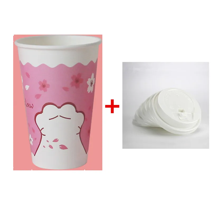 cup and lid 500 шт, розовые одноразовые кофейные чашки, вечерние, для молока, чая, холодных и горячих напитков, сок на вынос, упаковочные бумажные стаканчики с крышкой - Цвет: cup and lid