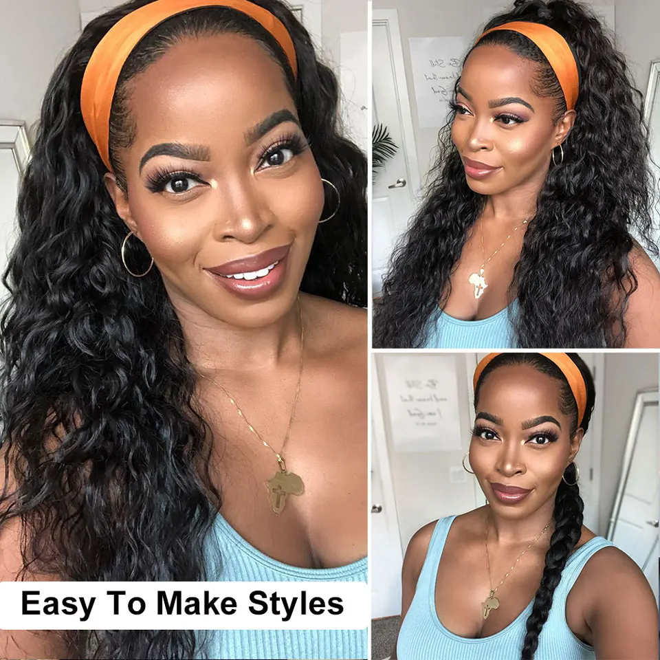 Water Wave Human Hair Headband Wigs Free Wig Cap Glueless 180% Density Brazilian Remy Human Hair Wig Headbnads For Hair Lady 15 Hc11e4dc836c74e359a8f3270fc41c856X
