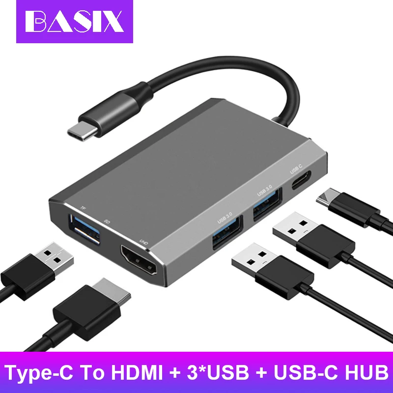 Basix USB C концентратор Тип Мульти 3 0 HDMI PD адаптер док станция для MacBook huawei Коврики 30 Pro