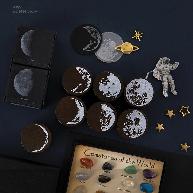 

XINAHER Vintage planet moon phase decoration stamp wooden rubber stamps for scrapbooking stationery DIY craft standard stamp