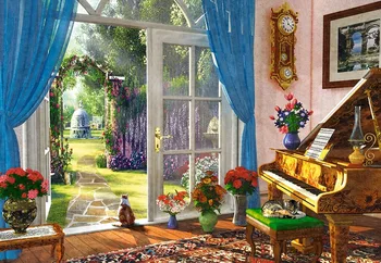 

JOHNSON Doorway Room Piano Window Garden Clock Flower Cat background High quality Computer print party backdrops