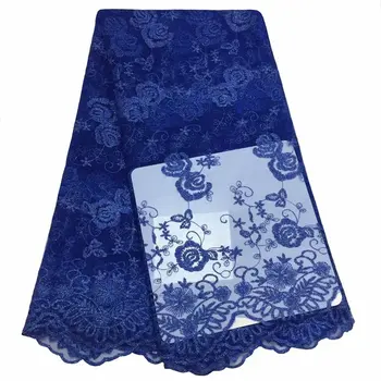 

Royal blue African Lace Fabric2019 Embroidered Nigerian Lace Fabric Bridal High Quality French Tulle Lace Fabric For Women Dress