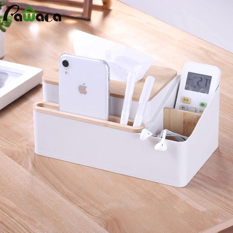 

Multifunction Remote Control Holder Tissue Box Wipes Dispenser Tissue Paper Case Napkin Box Desk Storage Box Container with Lid