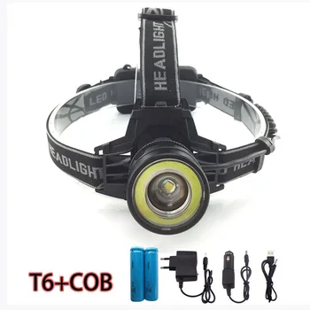 

Dual LED Rechargeable Headlamp COB+ T6 Headlight linterna frontal Powerful Flashlight Camping Fishing Torch light 18650 Battery