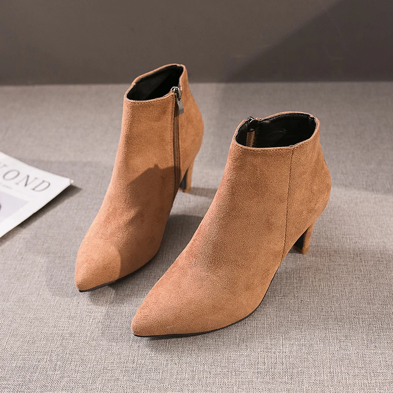 Plus Size 35-43 New Women Soft Wild Ankle Boots Autumn Crazy Leopard Zipper Shoes Woman High Heels Female Casual Jeans Boot