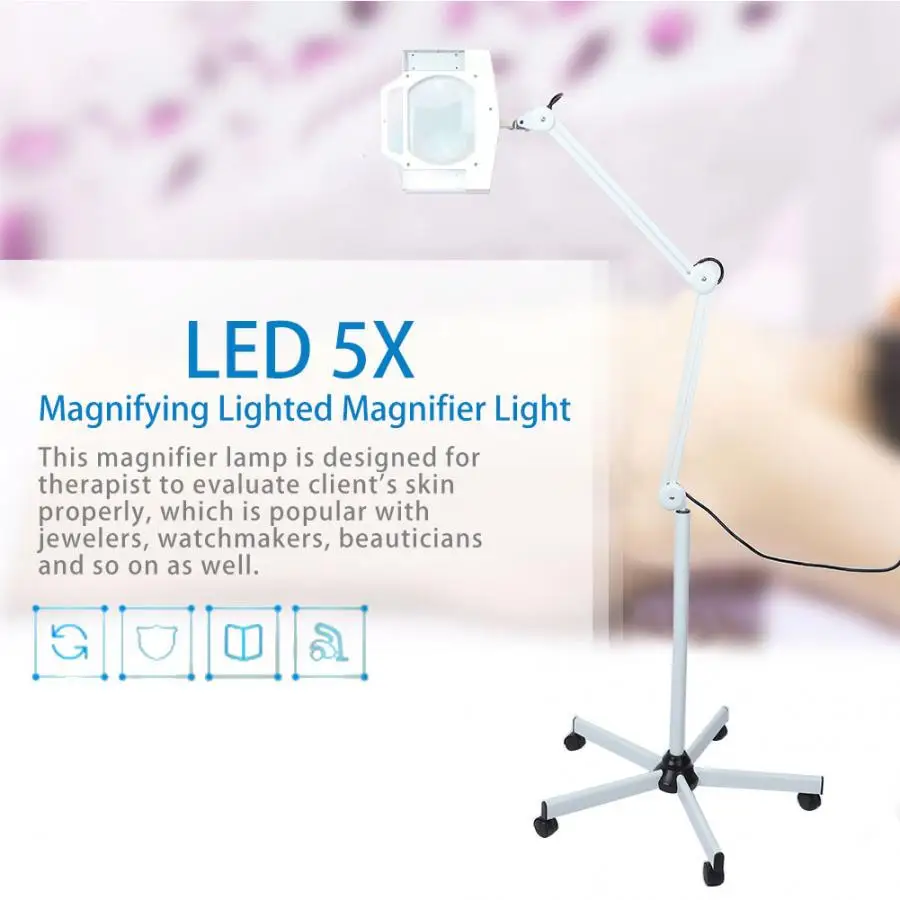 Stand Magnifier Lamp Tattoo Manicure Cosmetic Makeup 5x Magnifying Lighted Magnifier Light Lamp for Nail Art Salon Skin Care