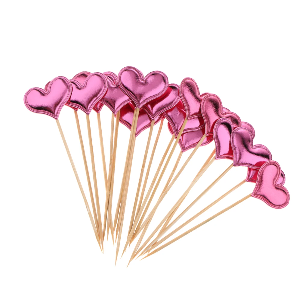 20 Pieces Heart Toothpick Leather Cupcake Picks Birthday Toppers Kids Birthday Wedding Party Decoration Supplies