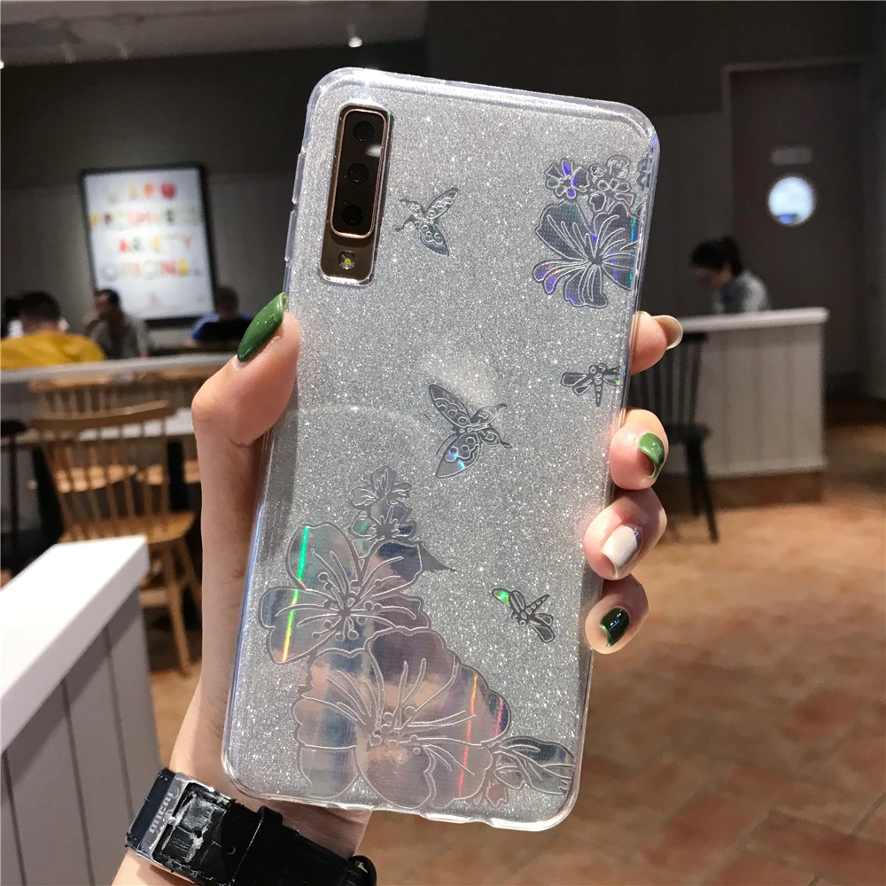 

Buterfly Rose Flower Glitter Phone Cases For LG Q6 K8 K10 2017 V20 V30 LG G5 G6 G7 OnePlus 7 6T 6 5T Cover Soft Bling TPU Case
