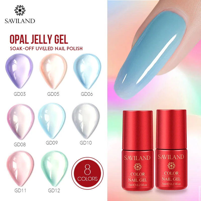 

SAVILAND 8 Colors Opal Jelly Gel Nail Polish UV LED Gel Varnish Translucent Color Nail Gel Soak Off Gel Polish Nail Art Primer