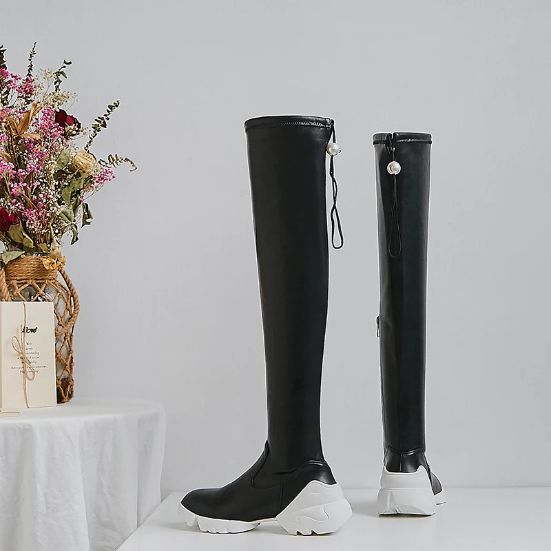Genuine Leather Over The Knee Boots Women Platform Heel Winter Shoes Woman Fashion Zipper Riding Boots