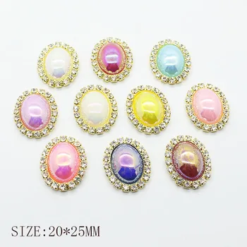 

New hot sale 10Pcs 20 * 25mm oval colorful DIY jewelry accessories pearl rhinestone base embellished cap decoration