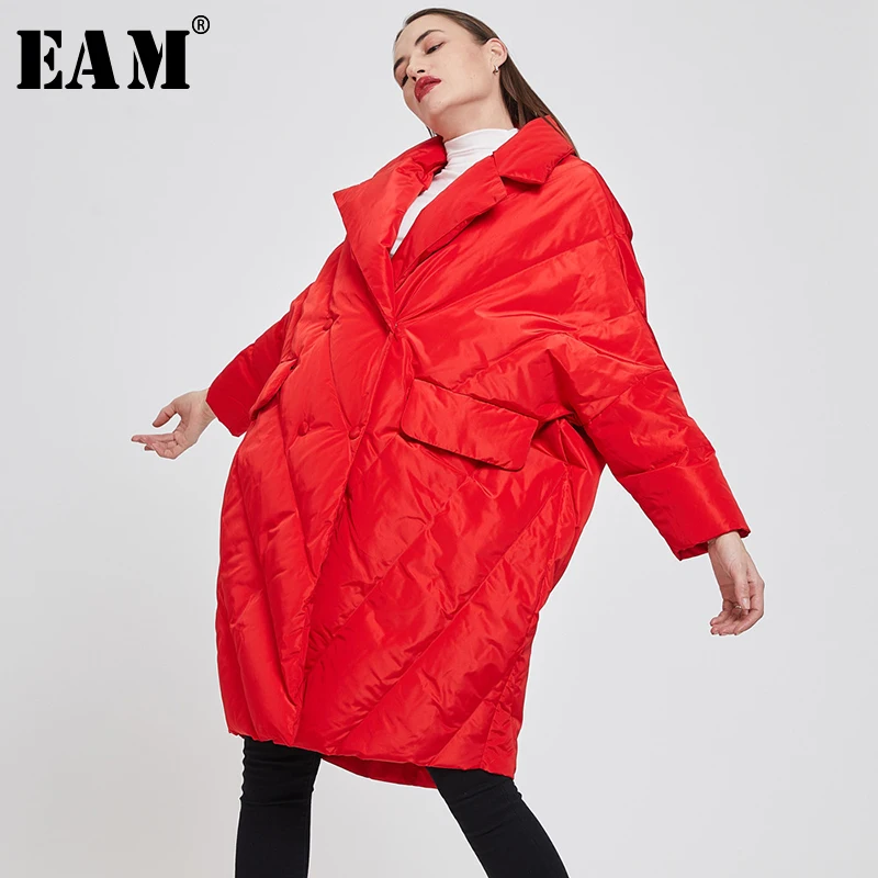 

[EAM] Loose Fit Big Size Oversize Down Jacket New Lapel Long Sleeve Warm Women Parkas Fashion Tide Autumn Winter 2019 1A374