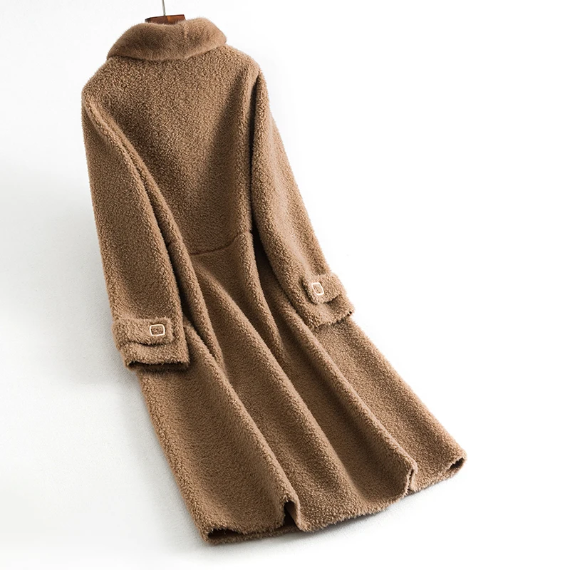 2020 Lungo Vero Cappotto Donna 100% Lana Cappotti E Giacche Collo Di Pelliccia Di Visone Giacca Invernale Coreana Manteau Femme Fourrure Kj3568