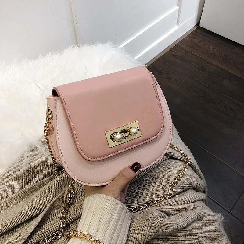 

Mini Small Bag Women's 2020 Spring Trending Korean-style Pearl Lock Saddle Bag Versitile Fashion Chain Shoulder Bag