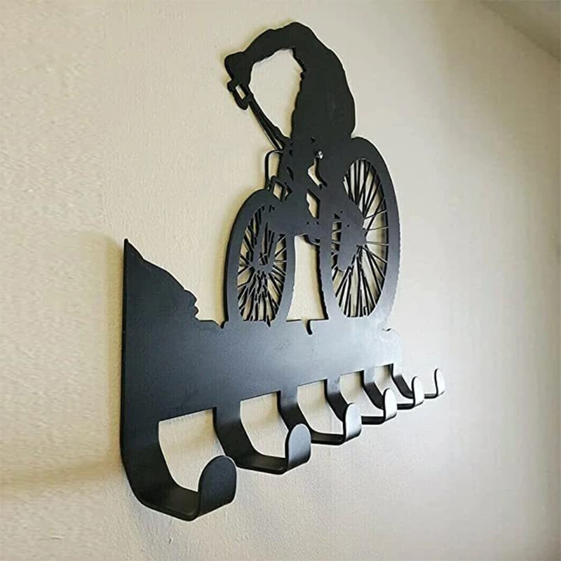 Mountain Bike Gear Rack Metal Wall Decor Biking Bicycle Wall Art Key Hooks Vintage Hanger Rack for Coat