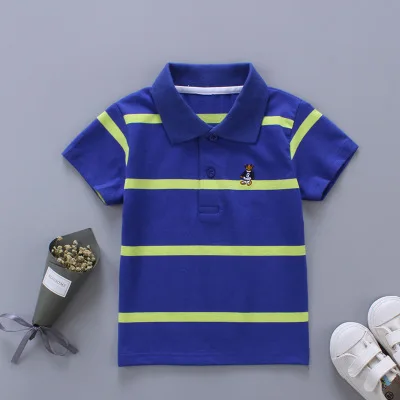 LOOZYKIT футболка для мальчиков детская одежда летний топ с отложным воротником для малышей, футболка в цветную полоску, vetement enfant fille Camisetas Fnaf - Цвет: BLUE