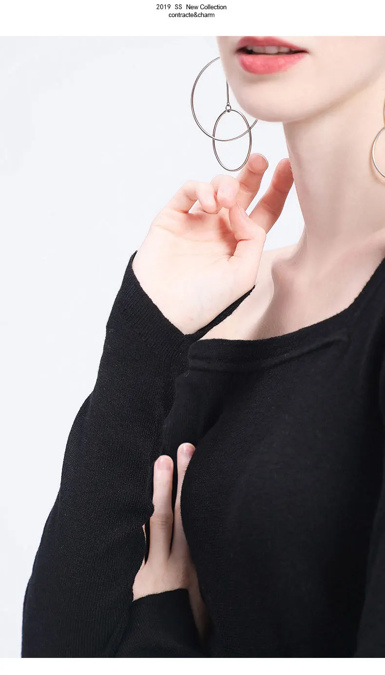 LZJN 2019 Women Sweater Long Sleeve Shirt Women Casual Office Top Sexy V-Neck Off Shoulder Pullover Sweater Loose Knit Jumper (22)