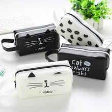 Kawaii черный и белый пенал с изображением кота творческая большая емкость ручка с фигуркой кошки сумка подарок для детей Офис школа набор карандашей
