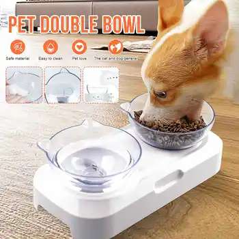 

Cat Double Bowl Cat Bowl Dog Bowl Non-slip Food Bowl With Raised Stand Cat Feeding & Watering Supplies Dog Feeder Pet Supplies