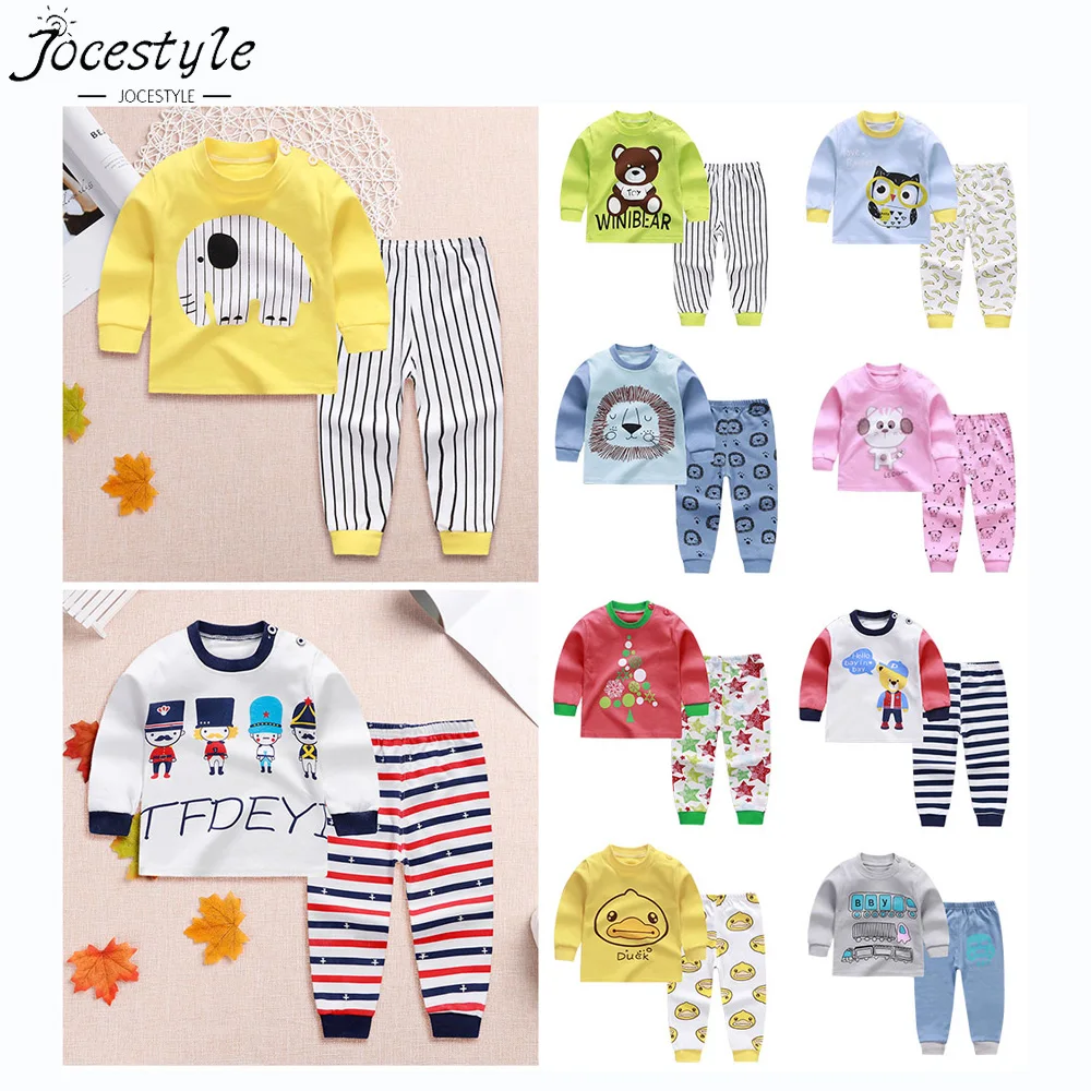 

5 styles 2pcs Kid Girls Cute Cat Clothes Set Autumn Soft T-shirt Pants Home Outfits Set Baby Boys Girls Clothing Chrismas Gift