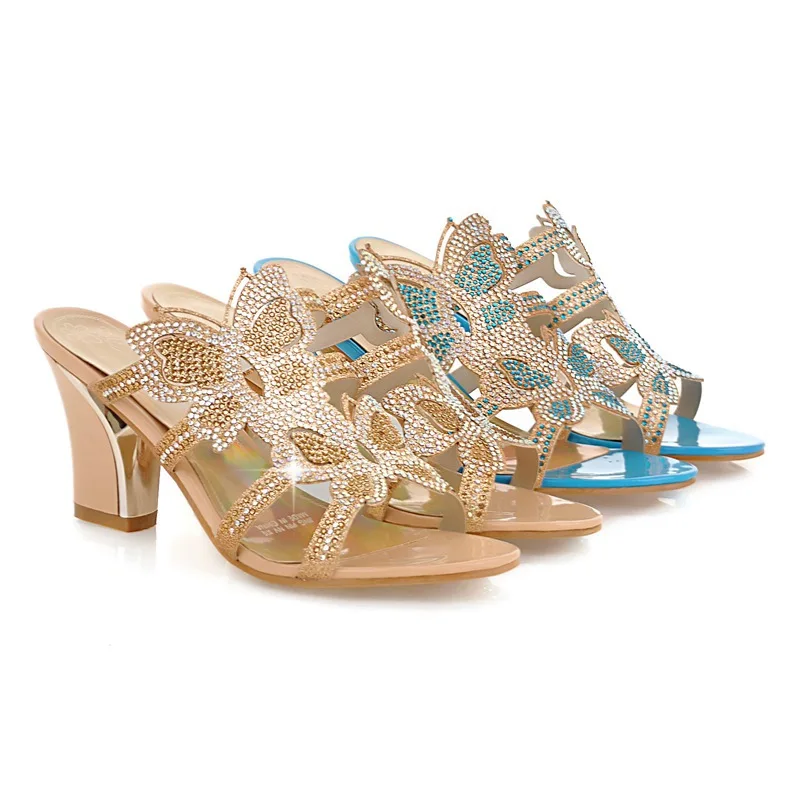 

2018 Summer New Style Thick with High Heels Man-made Diamond Hollow out Size Code 32-43 Code Hollow out Sandals Fashion 1847