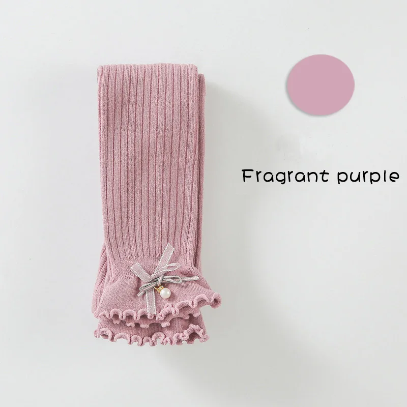 purple Модные детские вязанные леггинсы с оборками для девочек; Эластичный Бант принцессы; леггинсы с бусинами для маленьких девочек; одежда для детей; Getry Leginsy - Цвет: purple