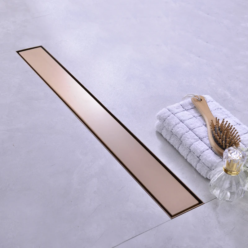 

600mm Floor drain Rose gold 304 stainless steel rectangle bathroom shower room drainer Invisible Insert ceramic tile