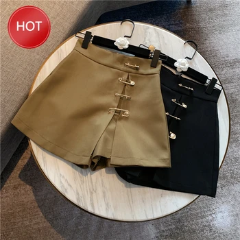 

Short Pants Casual Culotte Brooch Decoration High-waisted Slimming A- Line Pants Boots Pants Ladies Short Women 2020 Spring