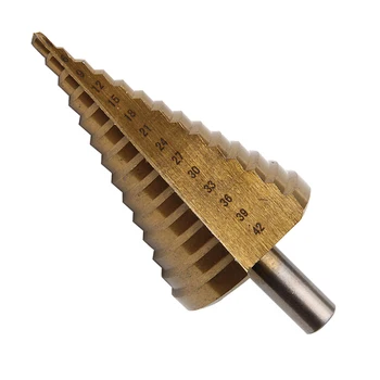 

4- 42mm Model HSS Step Cone Drill Bit Round Handle Titanium Plated Hole Cutter