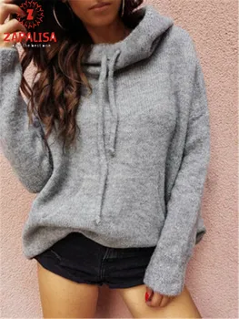 

Zapalisa Fashion Casual Streetwear Hoodies Solid Color High Collar Loose Long Sleeve Winter Women Sweatshirt Pocket Decor