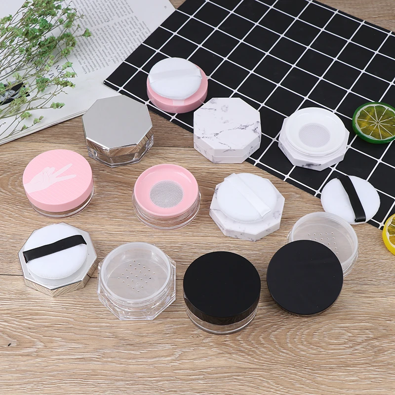 

Plastic Portable Powder Box Handheld Empty Loose Powder Pot With Sieve Puff Cosmetic Travel Makeup Jar Sifter Container