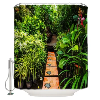 

Garden Path Path Plant Green Environment Beautify Beautiful Beautiful Beautiful Coloring Polyester Fabric Shower Curtain