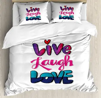 

Duvet Cover Set Vintage Inspirations in Colorful Live Laugh and Love with Different Designs Bedding Set