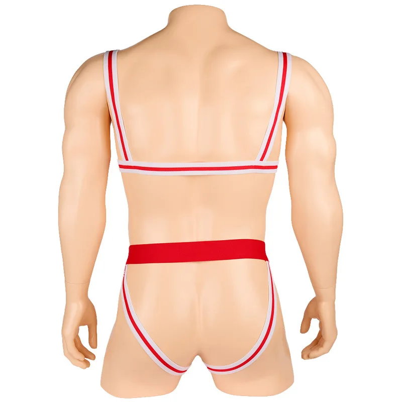 Muscle Men Open Butt Erotic Waiter Teddies Bodysuit Singlet Suspender Thong Bow Tie Underwear Lingerie