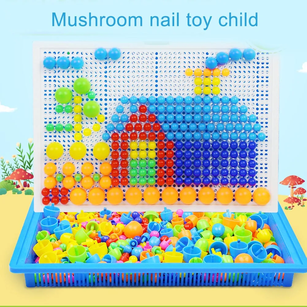 

Hot Creative Early Education Mosaic Pegboard Kids Educational Toy 296pcs Mushroom Nails Jigsaw Puzzles Learning Toys FAS6