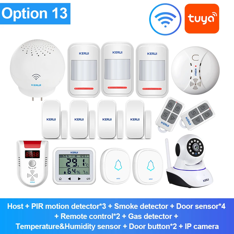 Alarm KIT13 KERUI WM5221 Tuya Smart wifi домашняя система охранной сигнализации wifi дверной звонок 52 Песни приложение управление беспроводной дверной датчик охранная сигнализация - Цвет: Alarm KIT13