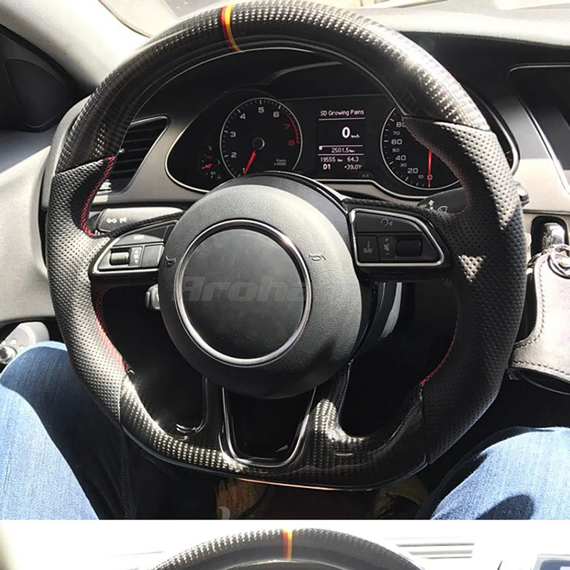 Refit Carbon fiber Leather steering wheel For Audi