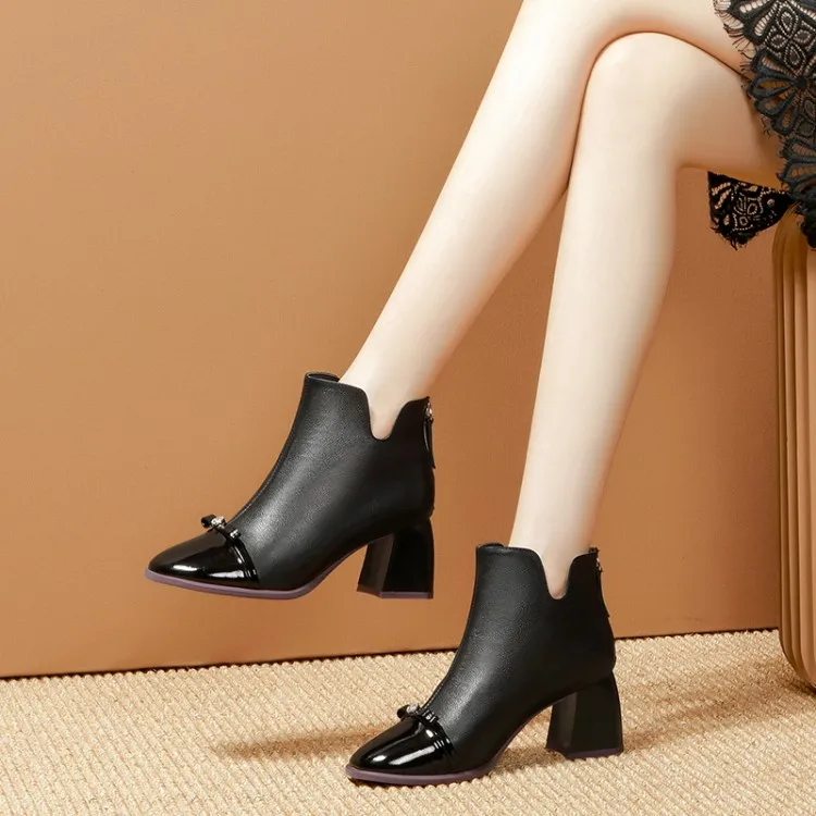 

Tanariya New Arrival Shoes woman Boots women Ankle boots female autumn winter leather bright leather bow ankle boots