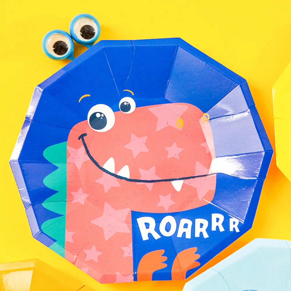 

8pcs/set Cute Disposable Paper Plate Party Tableware Supplies Birthday Party Decor Dinosaur Print Disposable Paper Plate