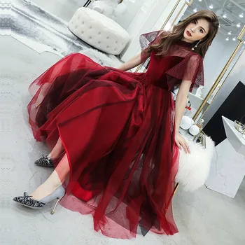 

Banquet Dress Women's 2020 New Style Gorgeous Queen Elegant Birthday Party Long Dress Dress for Wine Red Color A347